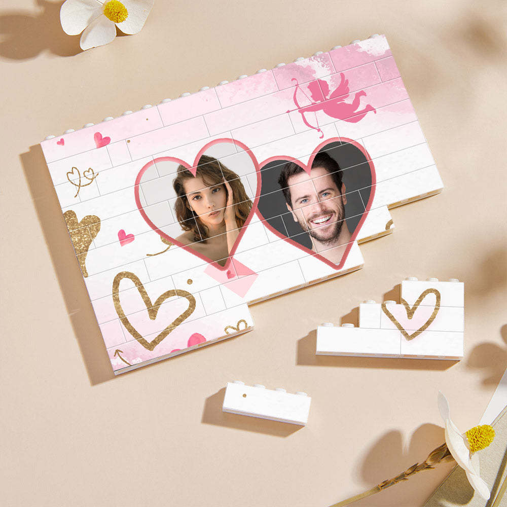 Personalized Double Heart Building Block Puzzle Custom Photo Brick Square Shape - SantaSocks
