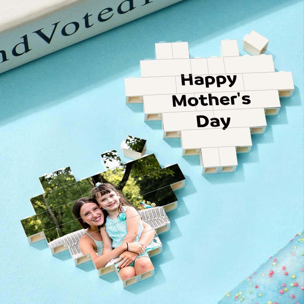 Custom music Code Building Block Puzzle Personalized Photo and Text Brick Heart Shape for Mother's Day Gifts - SantaSocks