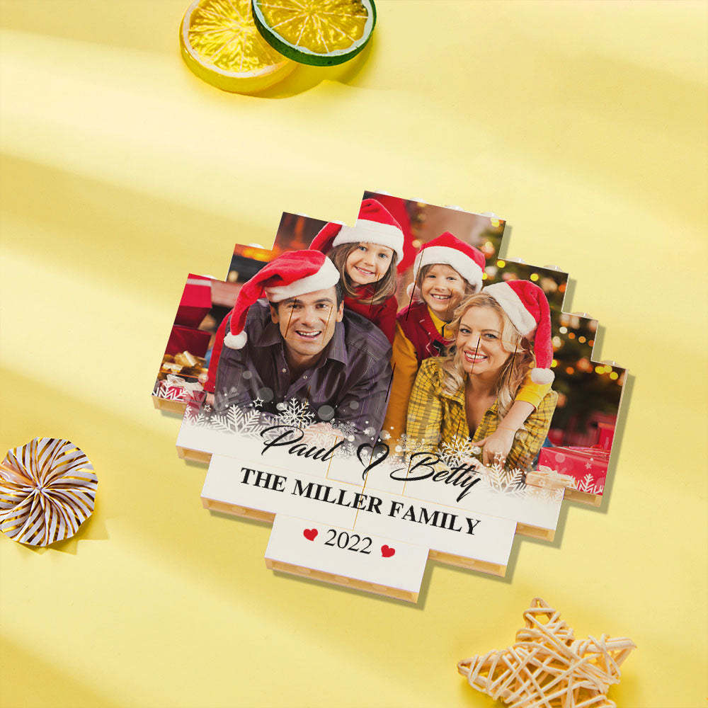 Custom Building Block Puzzle Personalized Photo Brick Names and Year Round Frame - SantaSocks