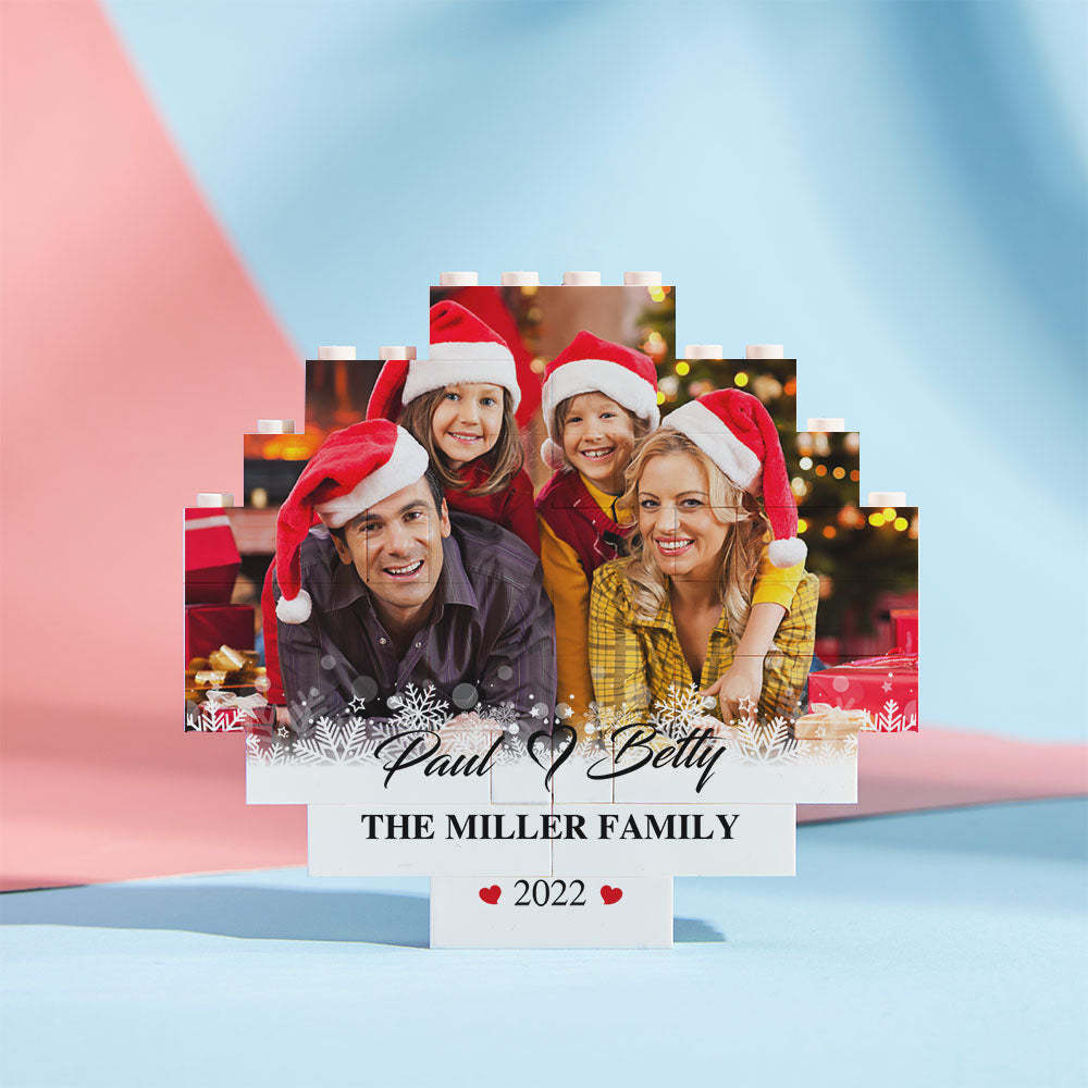 Custom Building Block Puzzle Personalized Photo Brick Names and Year Round Frame - SantaSocks