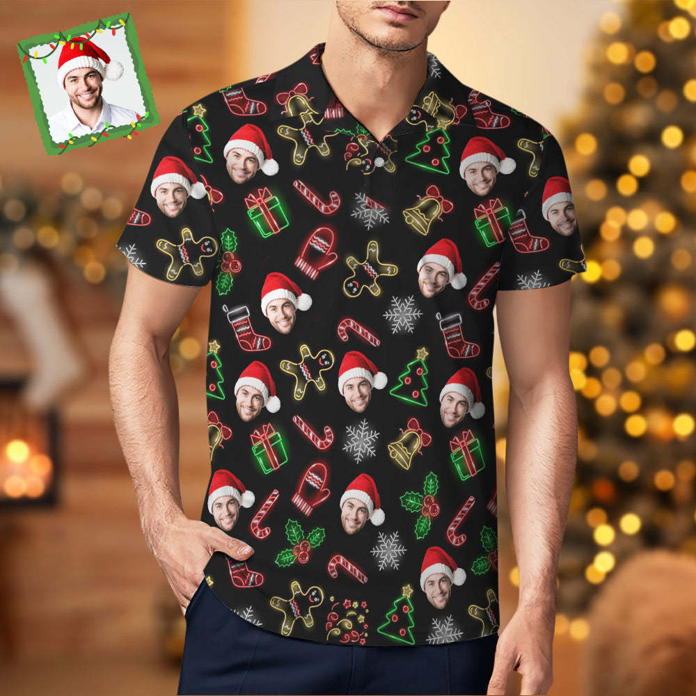 Men's Custom Face Shirt Personalized Short Sleeve Golf Shirts Merry Christmas Gift