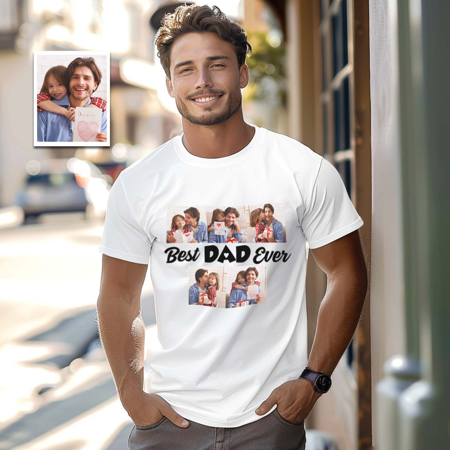 Custom 5 Photos T-Shirt With Best Dad Ever Personalized Photos T-Shirt Father's Day Gift - SantaSocks