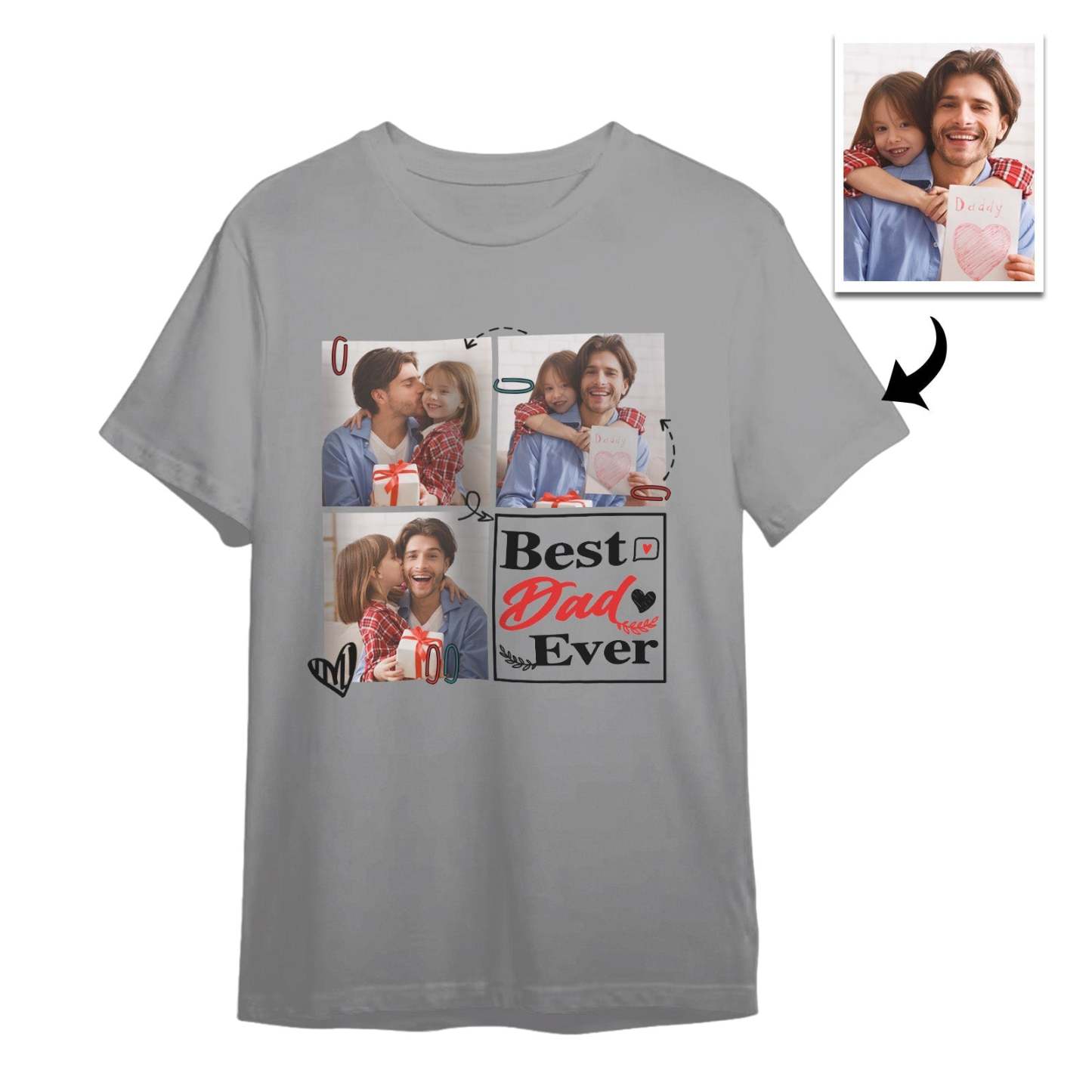 Custom 3 Photos T-Shirt Personalized Photo Men's T-Shirt Best Dad Ever Father's Day Gift Family T-Shirt - SantaSocks