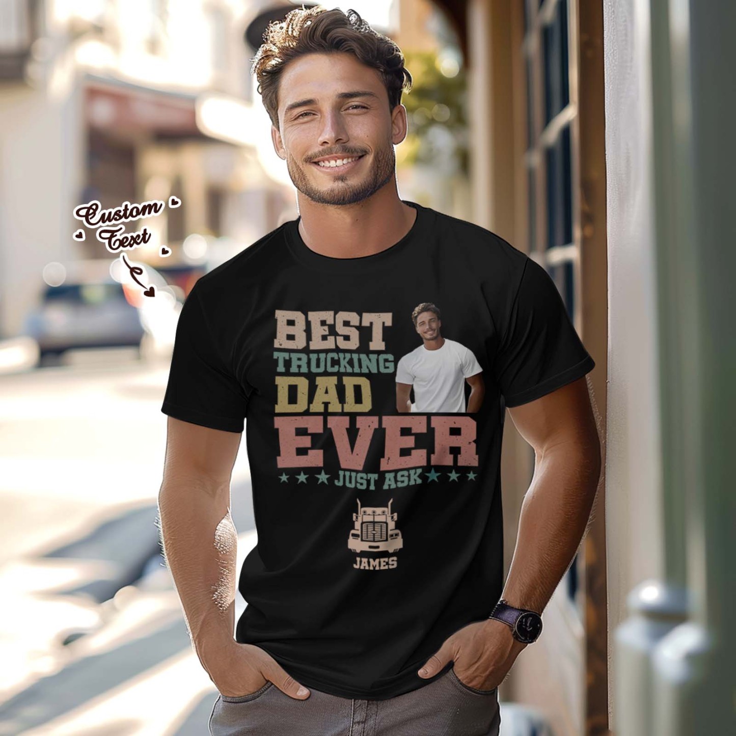 Custom Photo Text T-Shirt Personalized T-Shirt With Best Dad Ever Father's Day Gift - SantaSocks