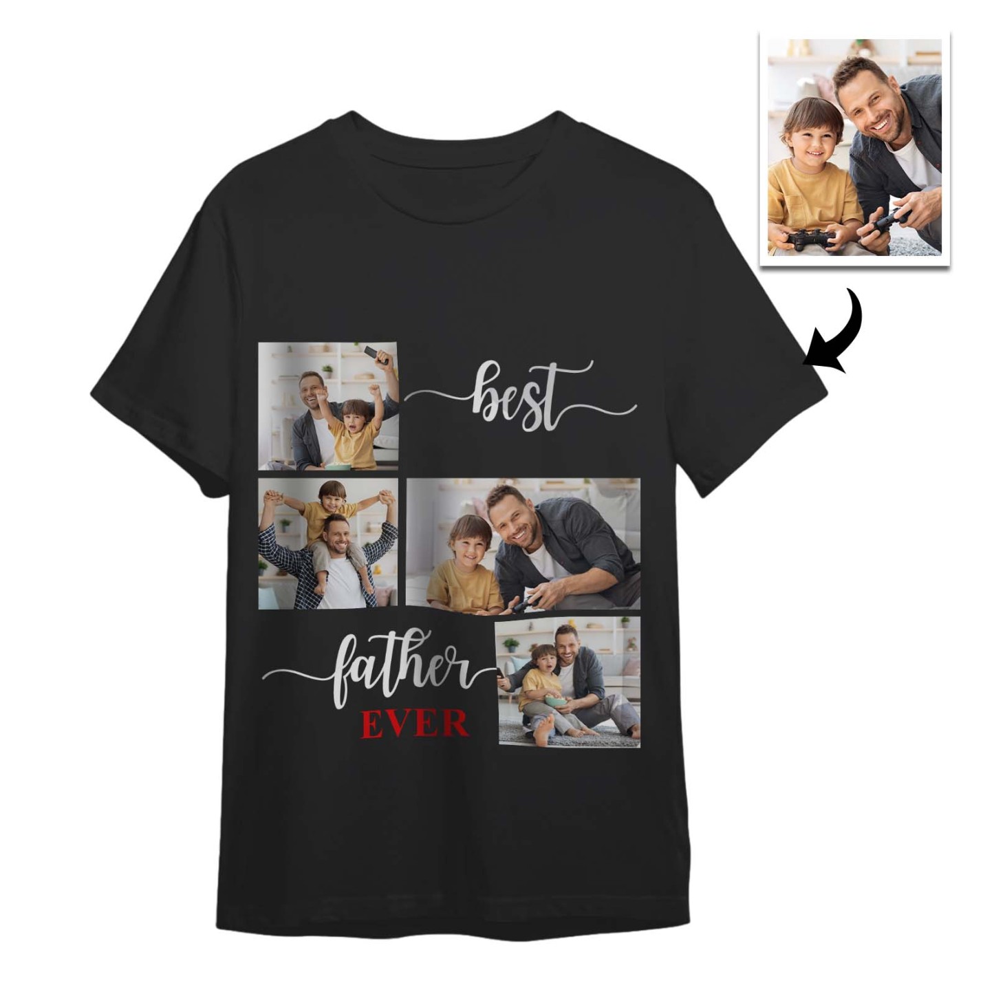 Custom 4 Photos T-Shirt Personalized Photo T-Shirt Best Father Ever Father's Day Gift Family T-Shirt - SantaSocks