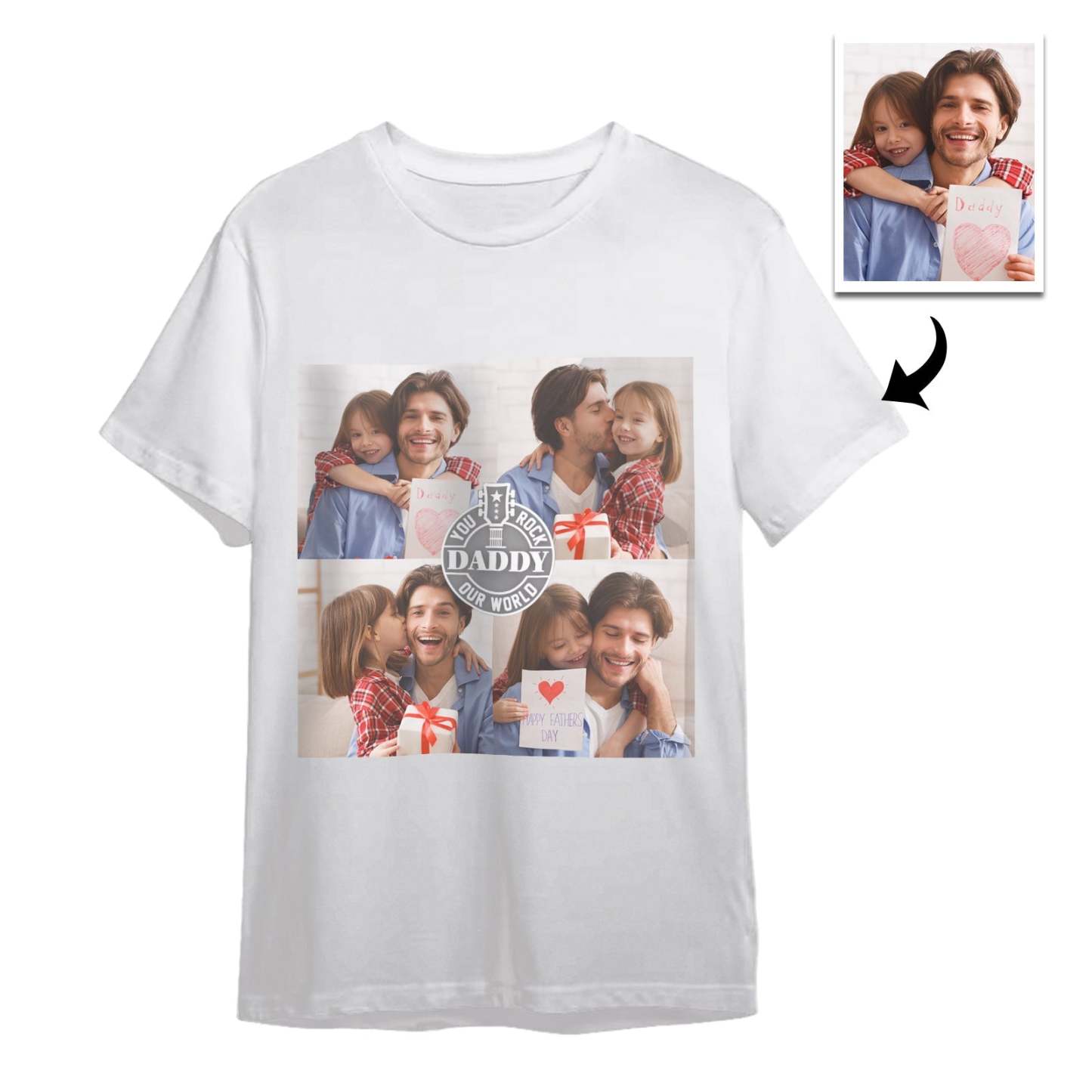 Custom 4 Photos T-Shirt Personalized Photo T-Shirt You Rock Our World Father's Day Gift Family T-Shirt - SantaSocks