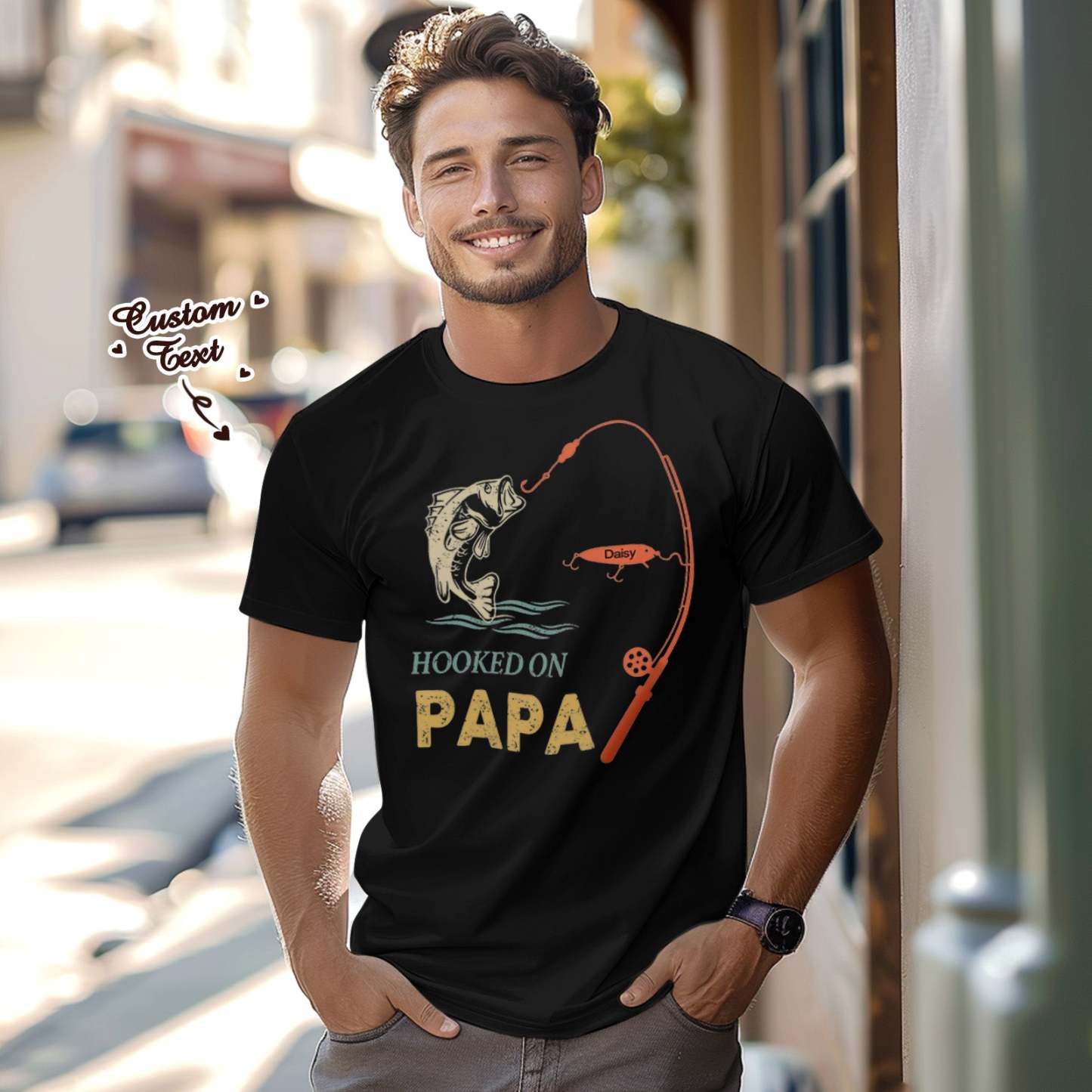 Custom Name T-Shirt Personalized T-Shirt HOOKED ON PAPA Father's Day Gift Family T-Shirt - SantaSocks