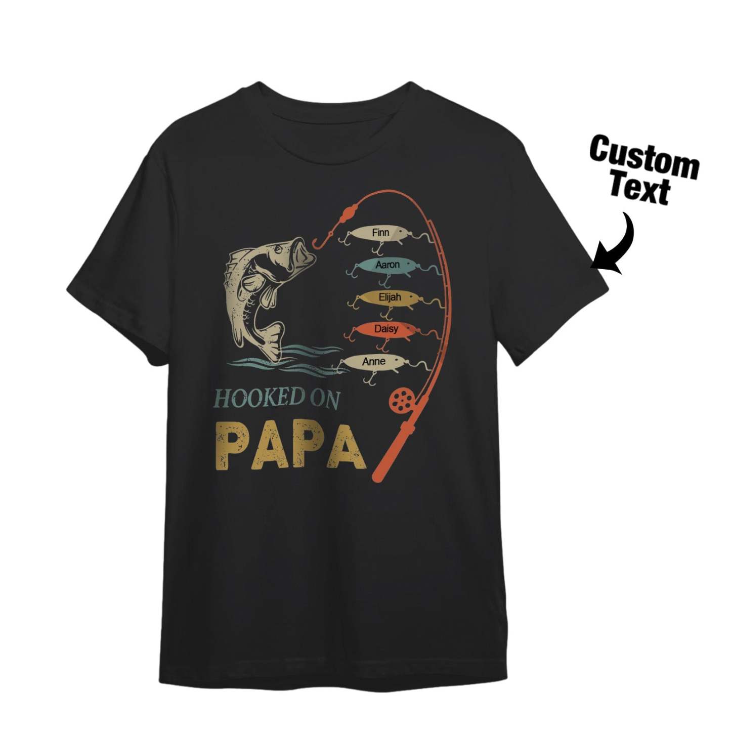 Custom Name T-Shirt Personalized T-Shirt HOOKED ON PAPA Father's Day Gift Family T-Shirt - SantaSocks