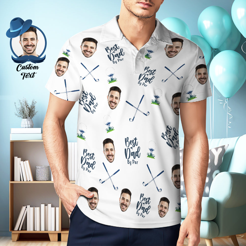 Best Dad By Par - Personalized Photo And Text Polo Shirt