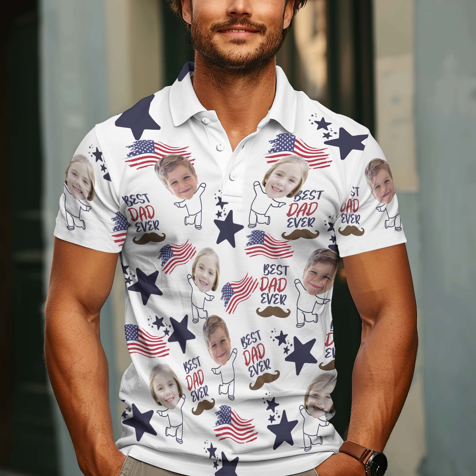 Father's Day Gift Best Dad Ever - Personalized Photo Polo Shirt