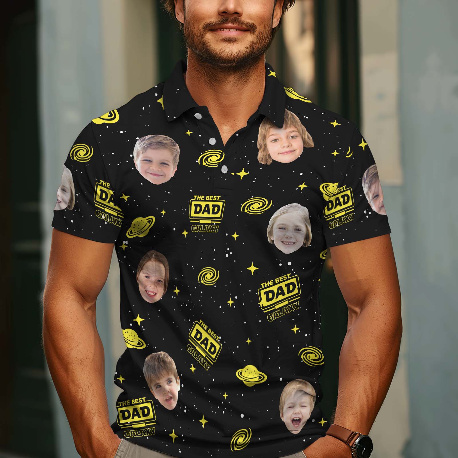 The Best Dad In The Galaxy - Personalized Photo Polo Shirt