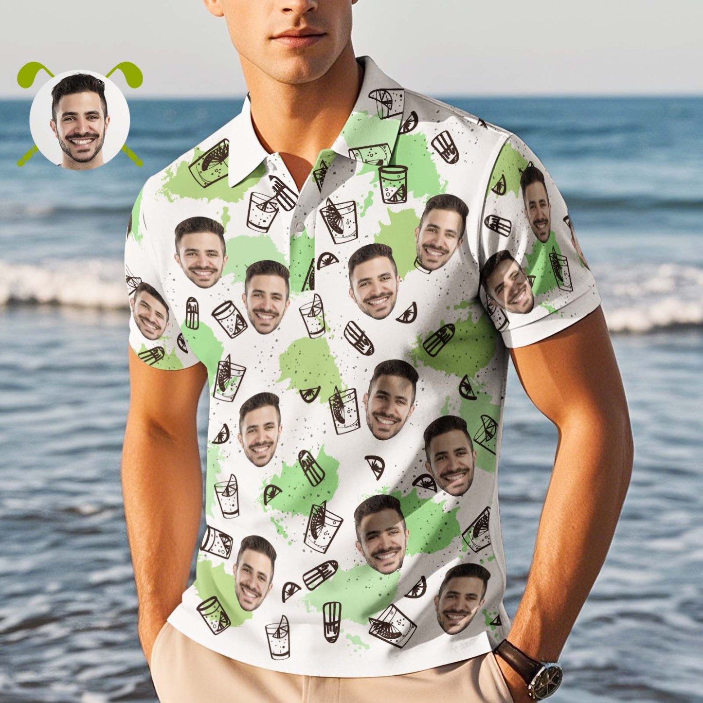 Custom Funny Face Flamingo Polo Shirt Flamingo Swim Ring Polo Shirt For Men