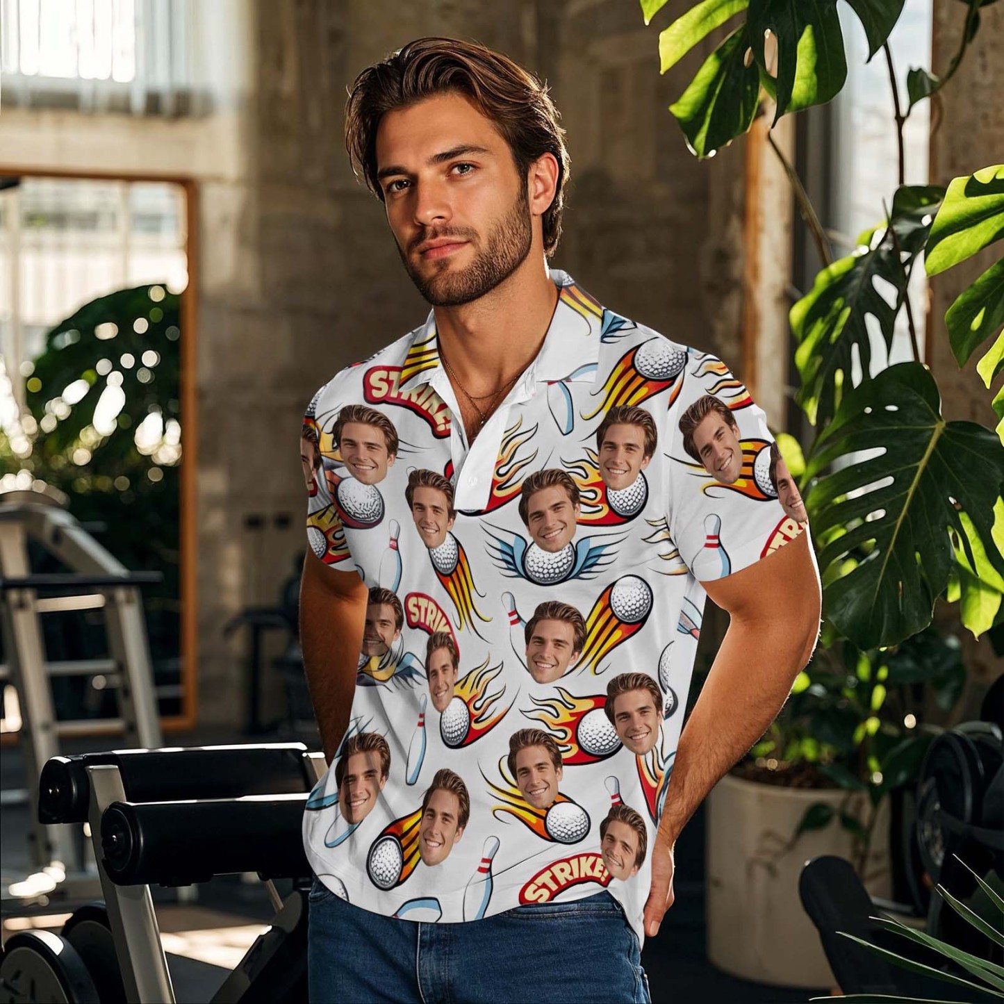 Custom Face Polo Teal White Hawaii Palm Trees Performance Golf Polo Shirt Gift