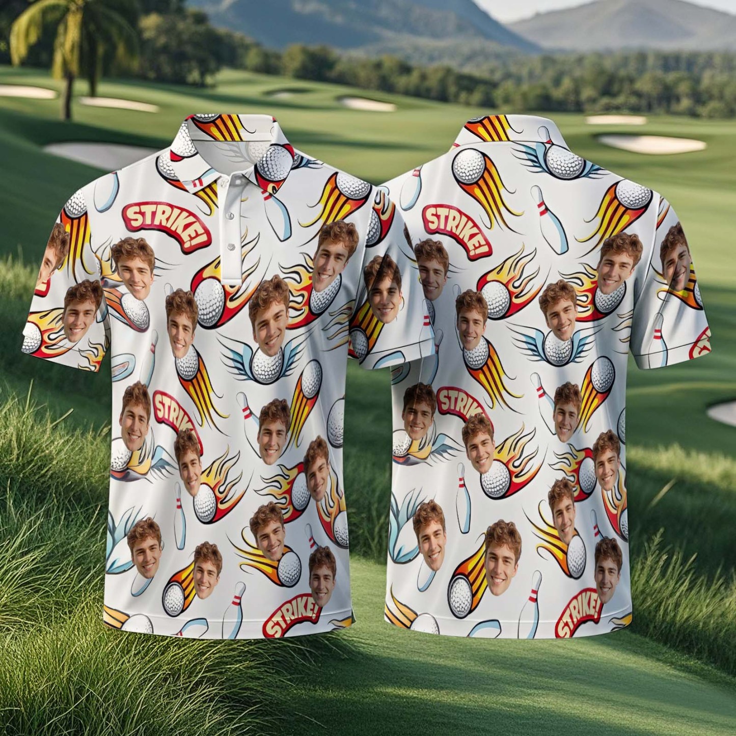 Custom Face Polo Teal White Hawaii Palm Trees Performance Golf Polo Shirt Gift
