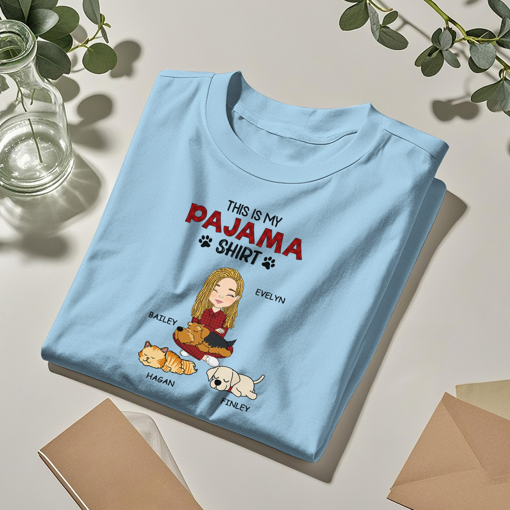 Custom Name Cartoon Sleeping Pet T-shirt Personalized Unisex T-Shirt Mother’s Day Gift T-Shirt 