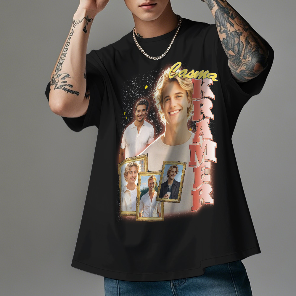 Custom Vintage Photo Tee Personalized Retro Fashion T-Shirts for Gift 90s Vintage