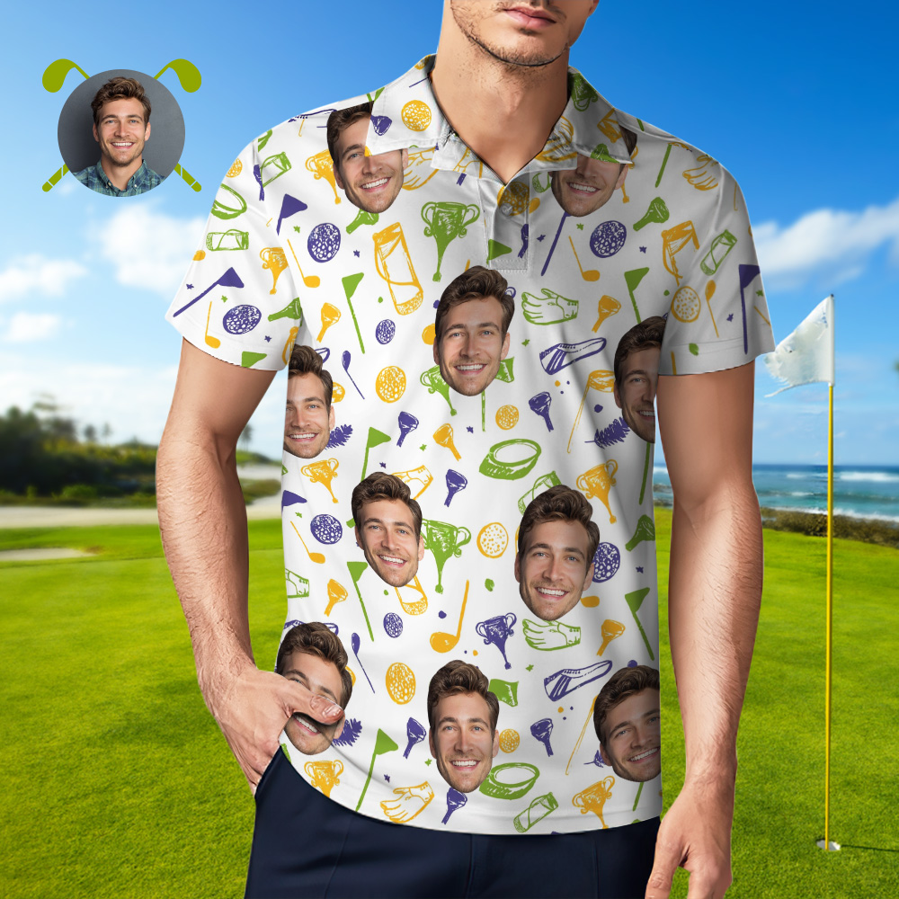 Custom Face Polo Blue Shark Golf Polo Shirt Men's Polo Shirt Gift