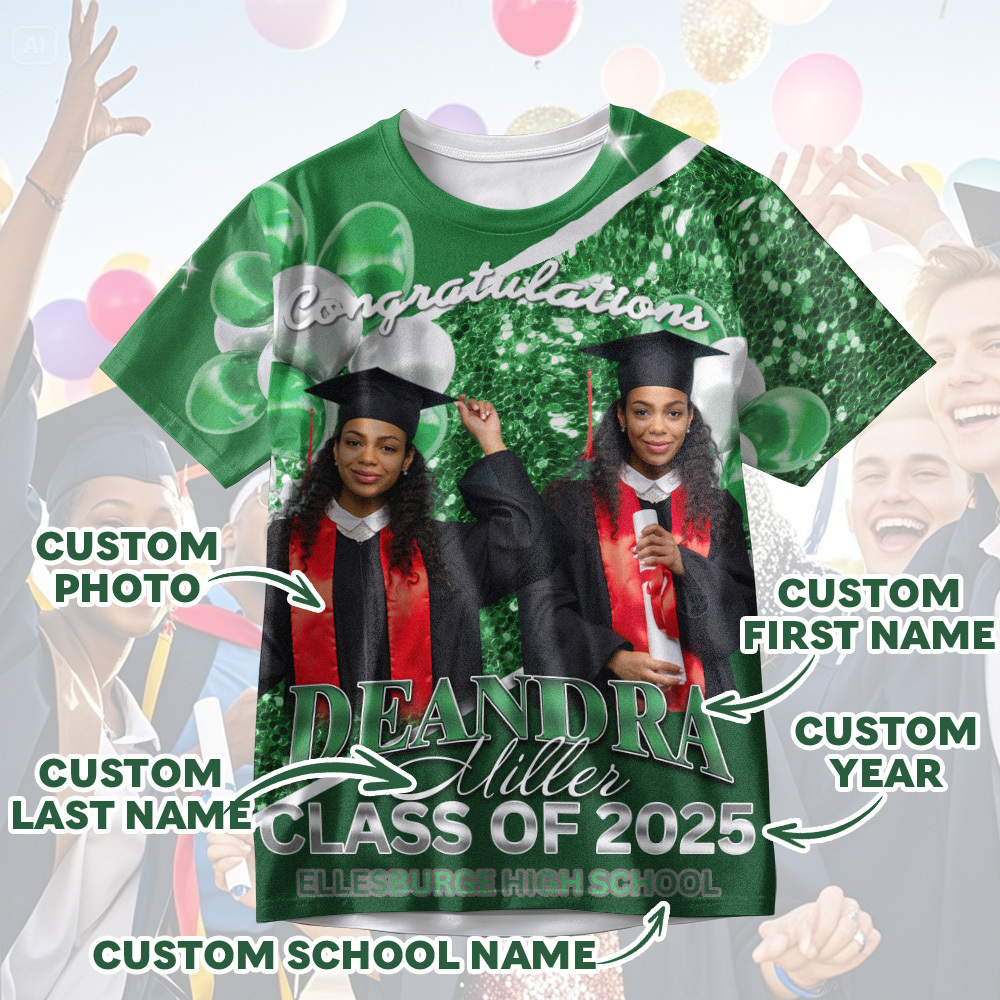 Personalized Photo 3D Graduation T-Shirt with Name & Year Gift - MyFaceBoxer