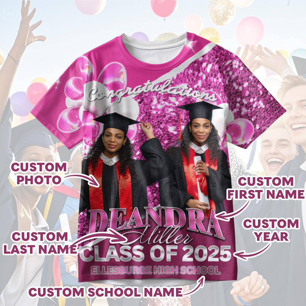 Personalized Photo 3D Graduation T-Shirt with Name & Year Gift - MyFaceBoxer