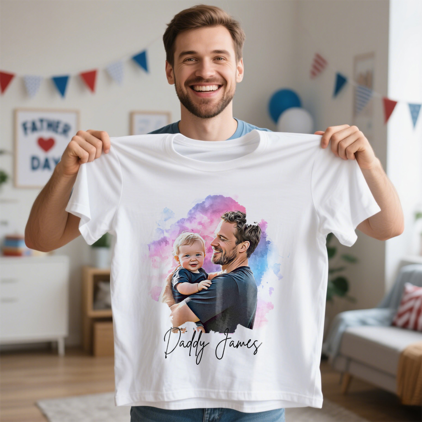 Personalized Dad Shirt With Family Portrait Father's Day Shirt Custom Portrait Tshirt Gift Happy Fathers Day Gift
