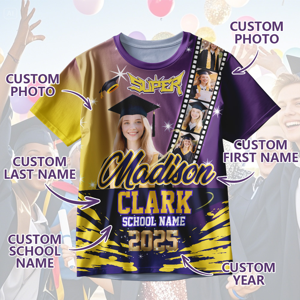 Custom Graduation T-Shirts Personalized All Over Print Shirt with Photo Graduation Party Gift
