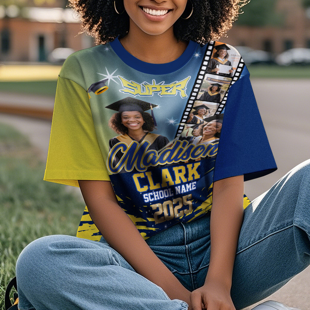 Custom Graduation T-Shirts Personalized All Over Print Shirt with Photo Graduation Party Gift
