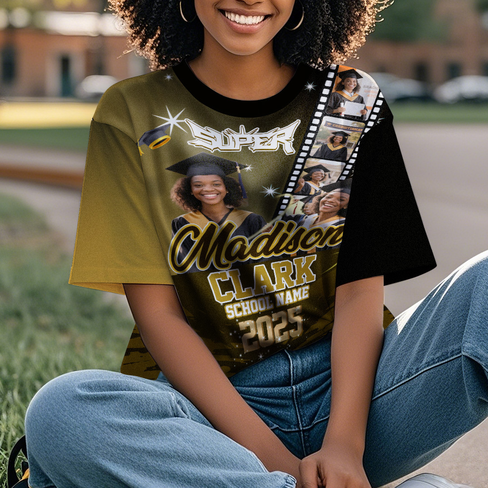 Custom Graduation T-Shirts Personalized All Over Print Shirt with Photo Graduation Party Gift