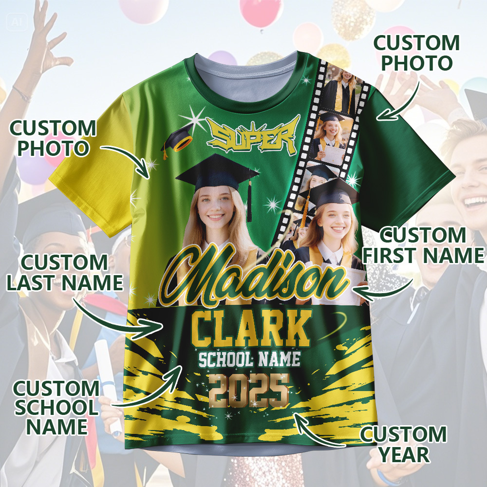Custom Graduation T-Shirts Personalized All Over Print Shirt with Photo Graduation Party Gift