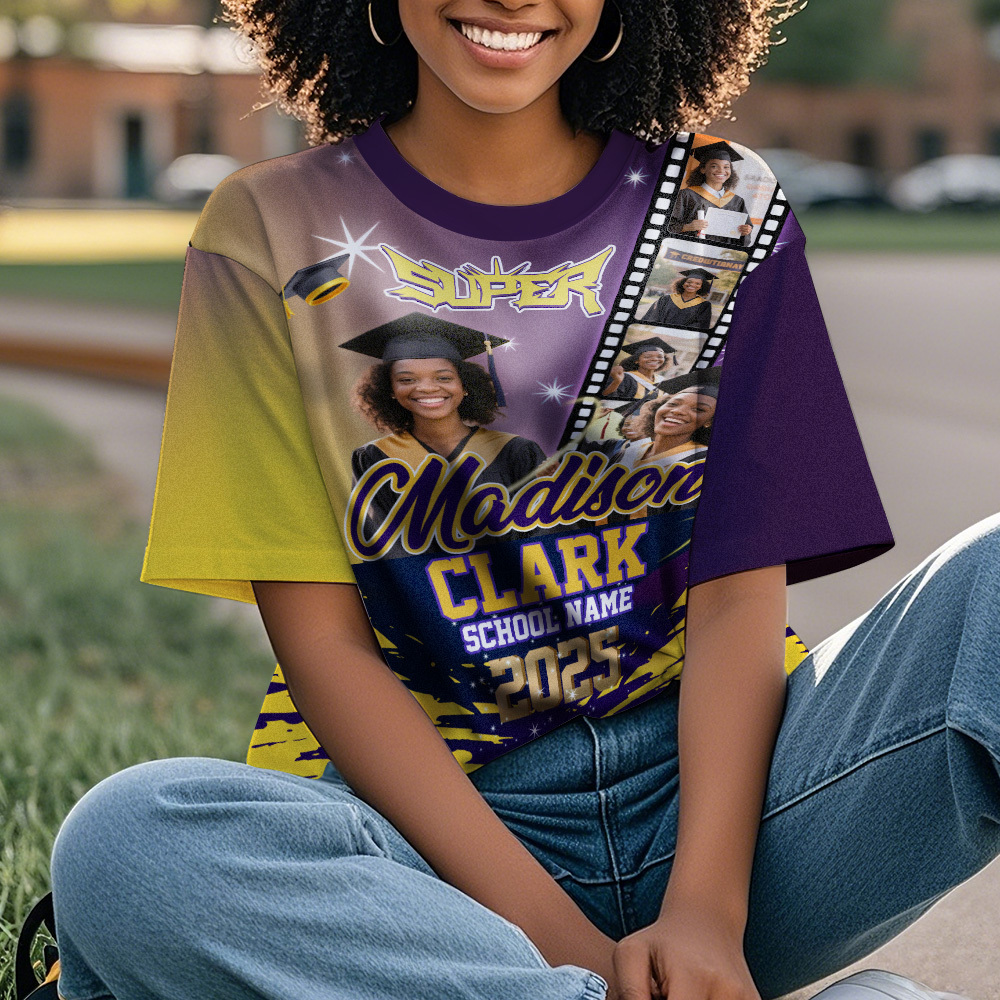 Custom Graduation T-Shirts Personalized All Over Print Shirt with Photo Graduation Party Gift