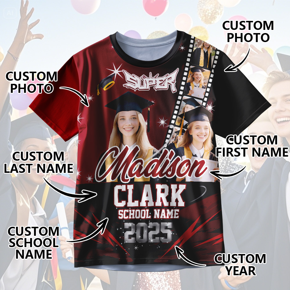 Custom Graduation T-Shirts Personalized All Over Print Shirt with Photo Graduation Party Gift
