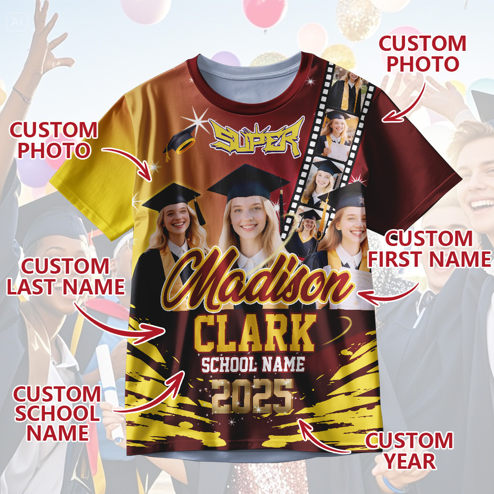 Custom Graduation T-Shirts Personalized All Over Print Shirt with Photo Graduation Party Gift