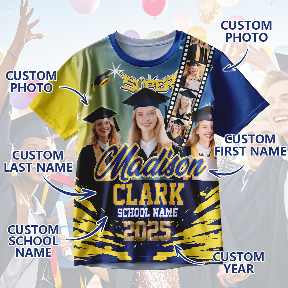 Custom Graduation T-Shirts Personalized All Over Print Shirt with Photo Graduation Party Gift