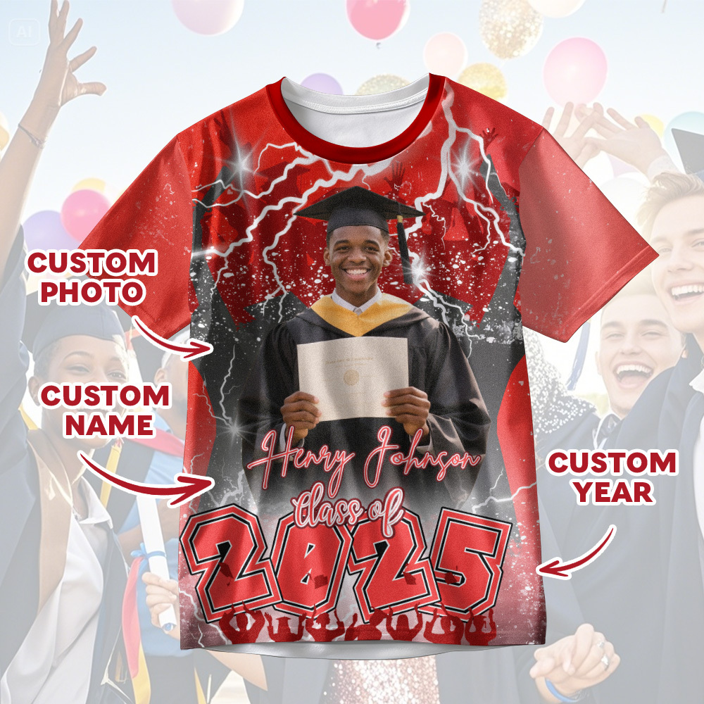 Custom 3D Graduation Shirt Personalized with Name & Year Gift for Her