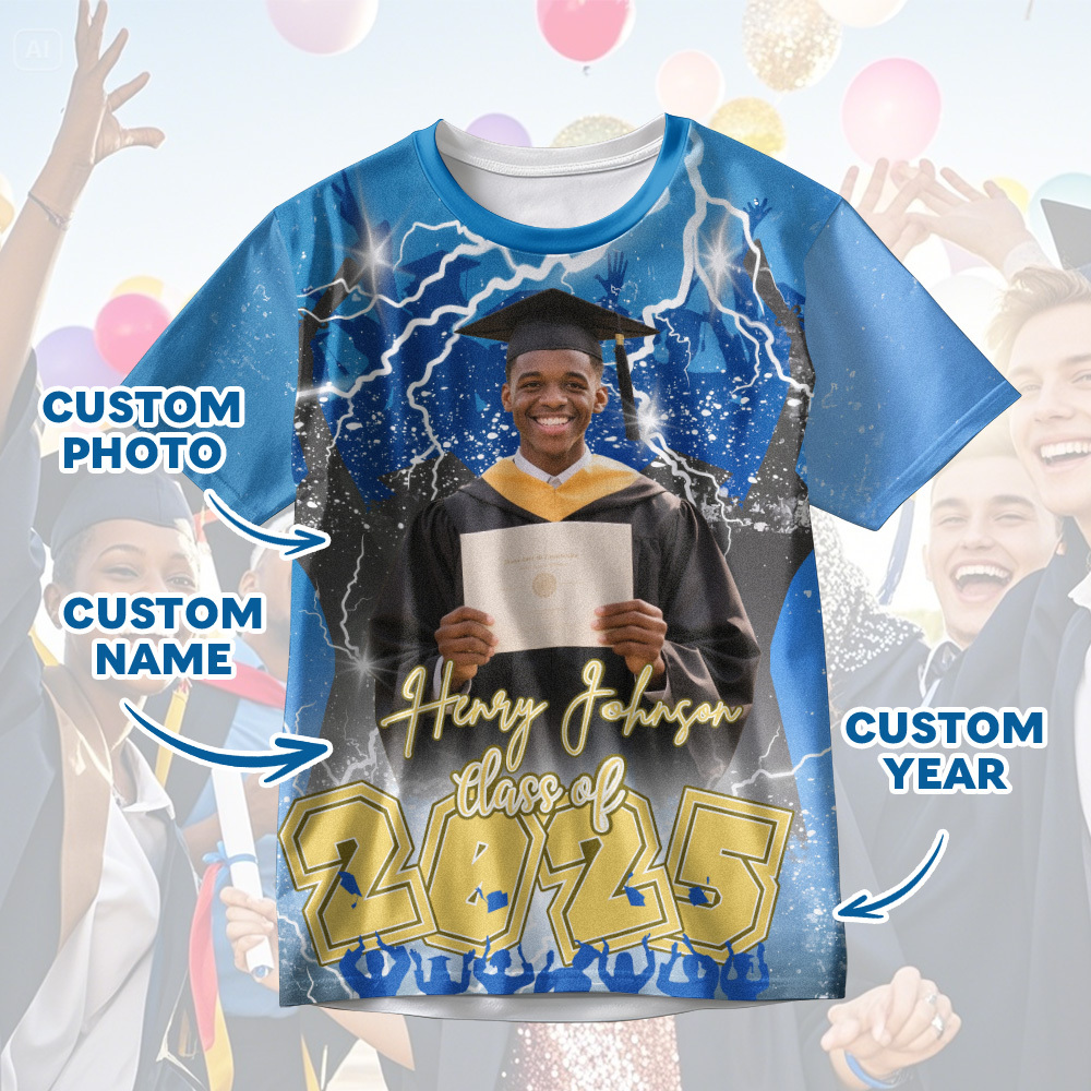 Custom 3D Graduation Shirt Personalized with Name & Year Gift for Her