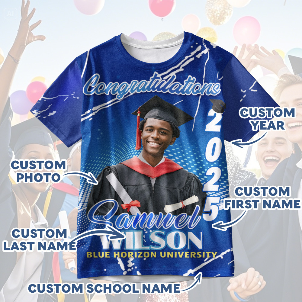 Custom 3D Graduation T-shirt Personalized Name & Year T-shirt Graduation Gift for Him