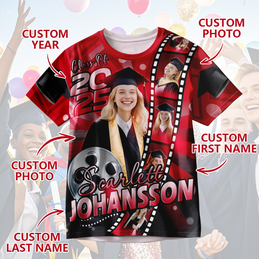 Custom 3D Graduation Shirt Personalized All Over Print Graduation T-Shirt with Name & Year