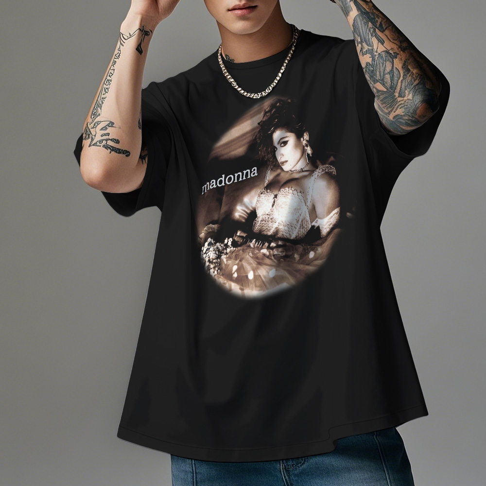 Custom Photo Vintage T-Shirt Madonna Personalized Face Shirt - SantaSocks