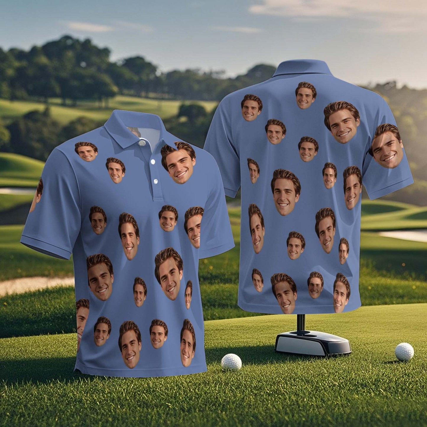 Custom Polo Shirt Personalized Face Polo Blue Red Graffiti Golf Polo Shirt Men's Polo Shirt Gift - SantaSocks