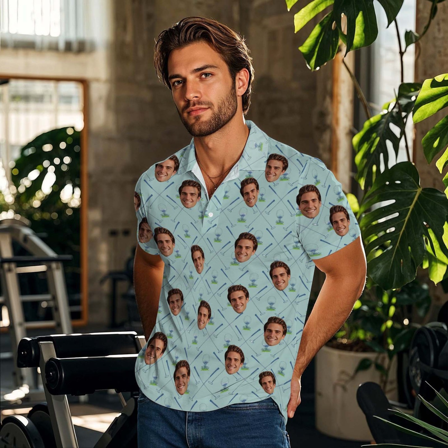 Custom Polo Shirt Personalized Face Polo Blue Red Graffiti Golf Polo Shirt Men's Polo Shirt Gift - SantaSocks
