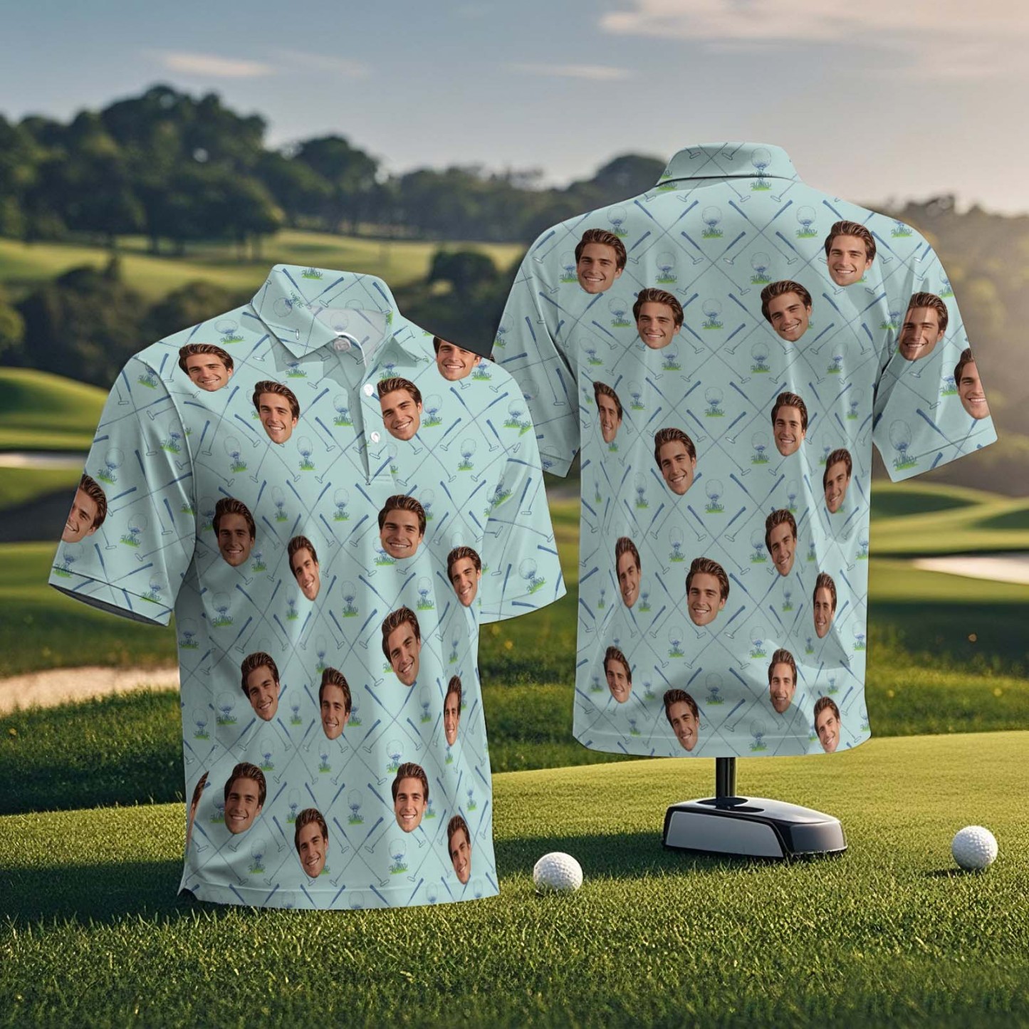 Custom Polo Shirt Personalized Face Polo Blue Red Graffiti Golf Polo Shirt Men's Polo Shirt Gift - SantaSocks