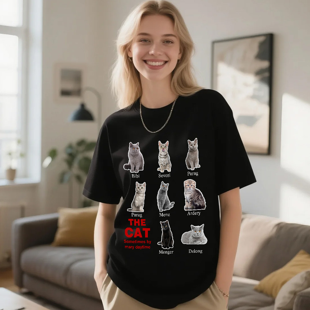 Personalized Cat Lover T-Shirt  Add Your Cat Picture and Name Cute Gift for Pet Owners - SantaSocks