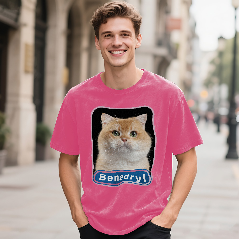 Custom Face Funny Cat Meme T-Shirt Vintage Graphic Tee with Your Photo and Text Retro 90s Style Cat Lover Shirt Unisex Pet