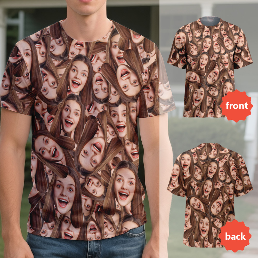 Personalized Face T Shirt for Men, Custom Family Faces Shirts, Personalized Photo Shirts for Men, Father Day Gift, All Over Faces T-Shirt - SantaSocks