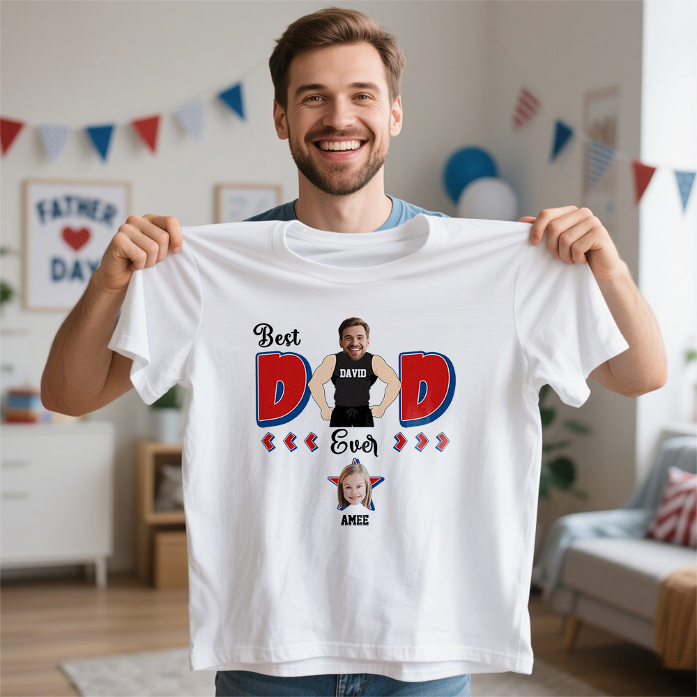 Personalized Muscle Dad Shirt Father's Day Shirt Custom Photo Tshirt Gift Happy Fathers Day Gift - SantaSocks