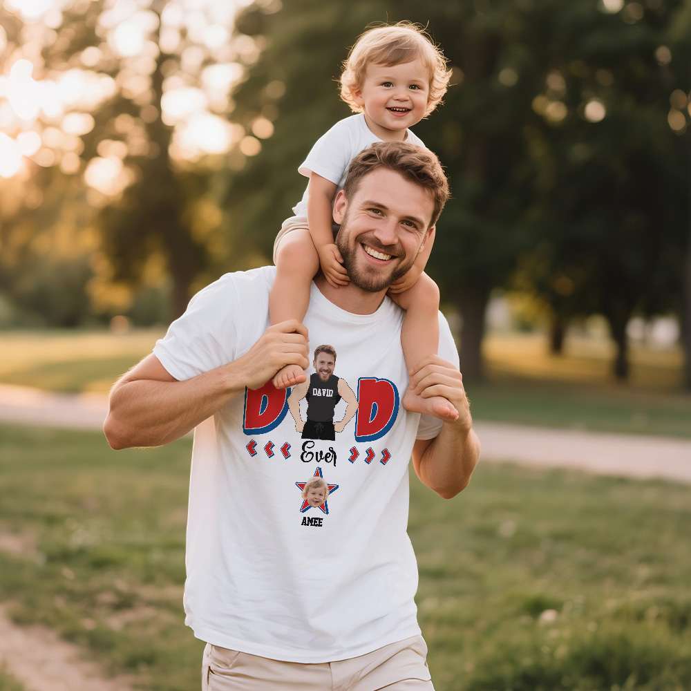 Personalized Muscle Dad Shirt Father's Day White Shirt Custom Photo And Name Tshirt Gift Happy Fathers Day Gift