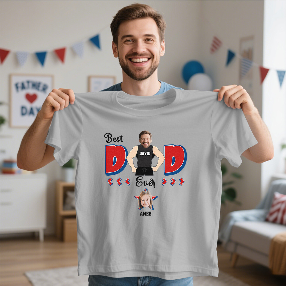 Personalized Muscle Dad Shirt Father's Day Shirt Custom Photo Tshirt Gift Happy Fathers Day Gift - SantaSocks
