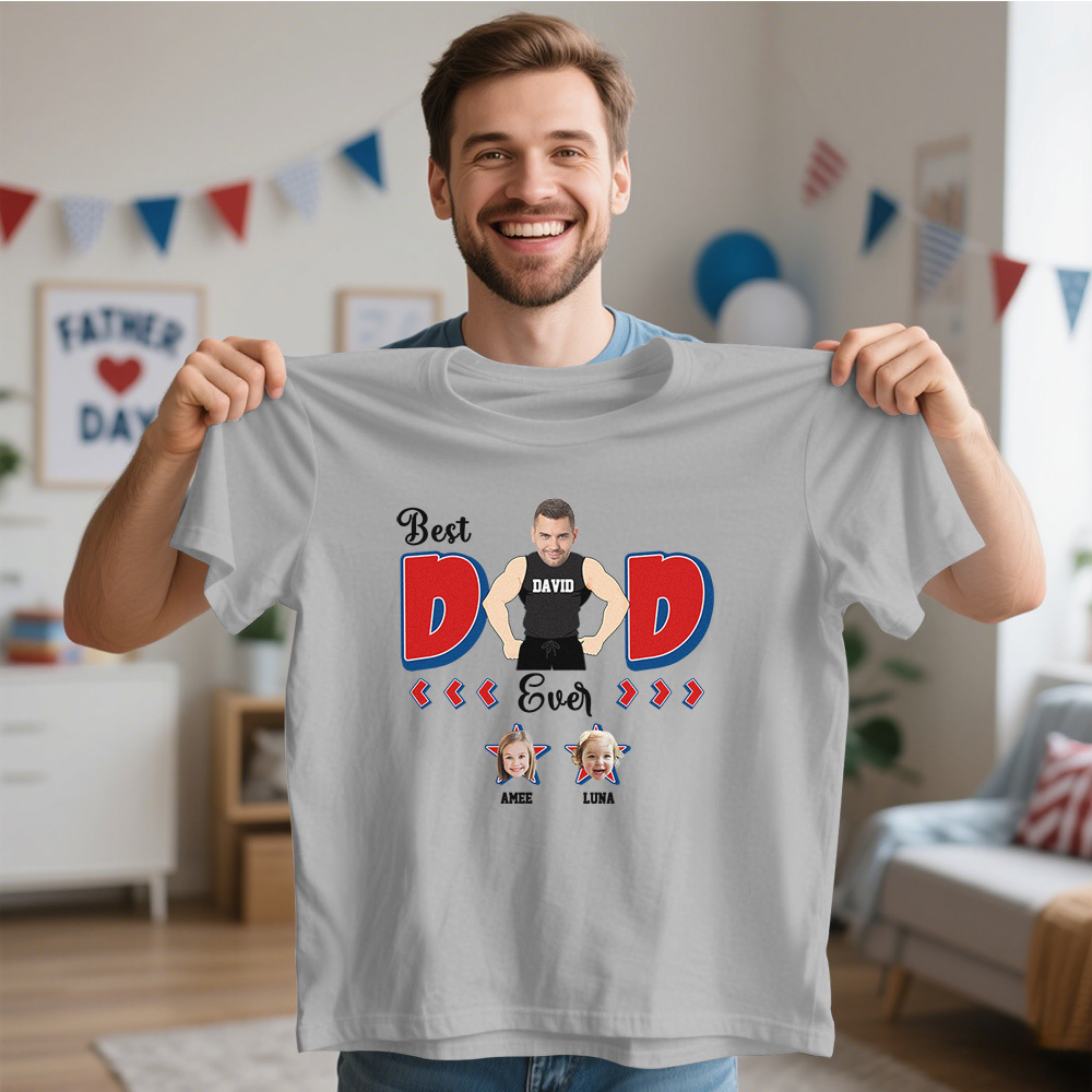 Personalized Muscle Dad Shirt Father's Day Shirt Custom Photo Tshirt Gift Happy Fathers Day Gift - SantaSocks