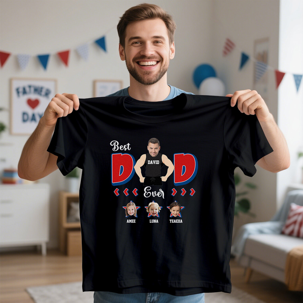 Personalized Muscle Dad Shirt Father's Day Shirt Custom Photo Tshirt Gift Happy Fathers Day Gift - SantaSocks