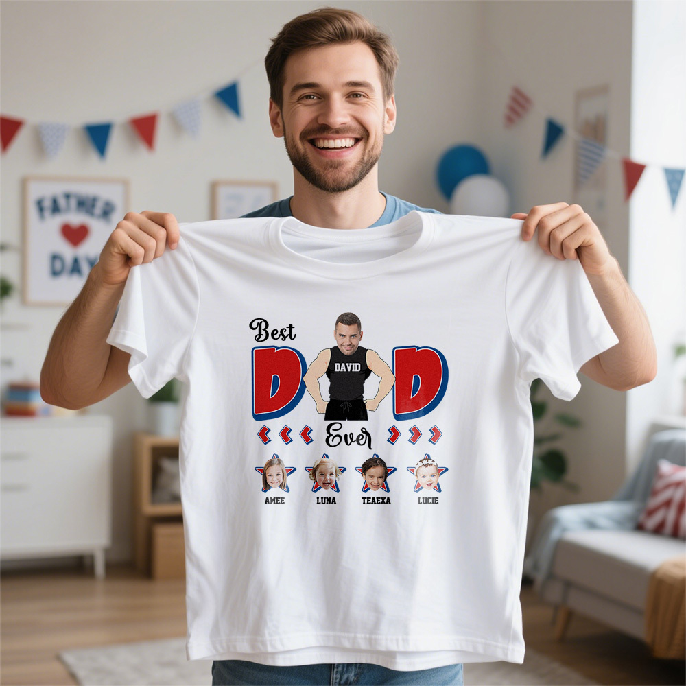 Personalized Muscle Dad Shirt Father's Day Shirt Custom Photo Tshirt Gift Happy Fathers Day Gift - SantaSocks