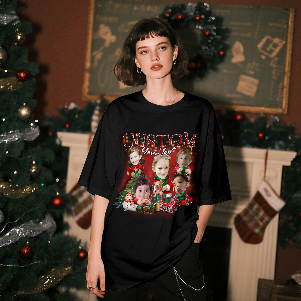 Custom Santa Photo Tee Retro Christmas Shirt Cute Christmas Kids Shirt Funny Personalized Xmas Gift for Couples Friends - SantaSocks